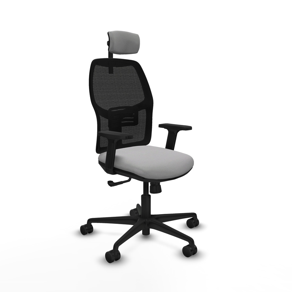 Alfera sincro malla negra bali gris claro brazos 2D base nailon cabecero 2D ruedas 65mm nailon