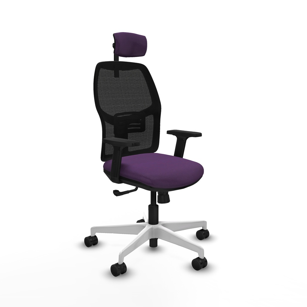 Alfera sincro malla negra bali morado brazos 2D base blanca cabecero 2D ruedas 65mm nailon