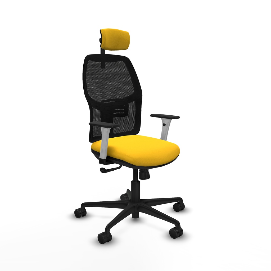 Alfera sincro malla negra similpiel amarillo brazos blancos base nailon cabecero 2D ruedas 65mm nailon