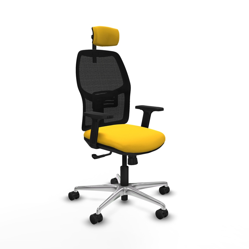 Alfera sincro malla negra similpiel amarillo brazos 2D base aluminio cabecero 2D ruedas 65mm nailon