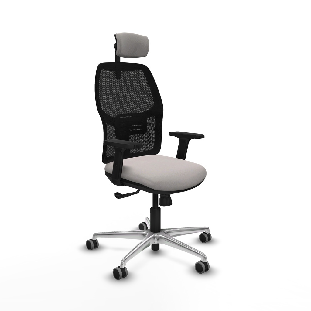 Alfera sincro malla negra similpiel blanco brazos 2D base aluminio cabecero 2D ruedas 65mm engomadas
