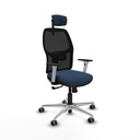 Alfera sincro malla negra similpiel azul marino brazos blancos base aluminio cabecero 2D ruedas 65mm engomadas