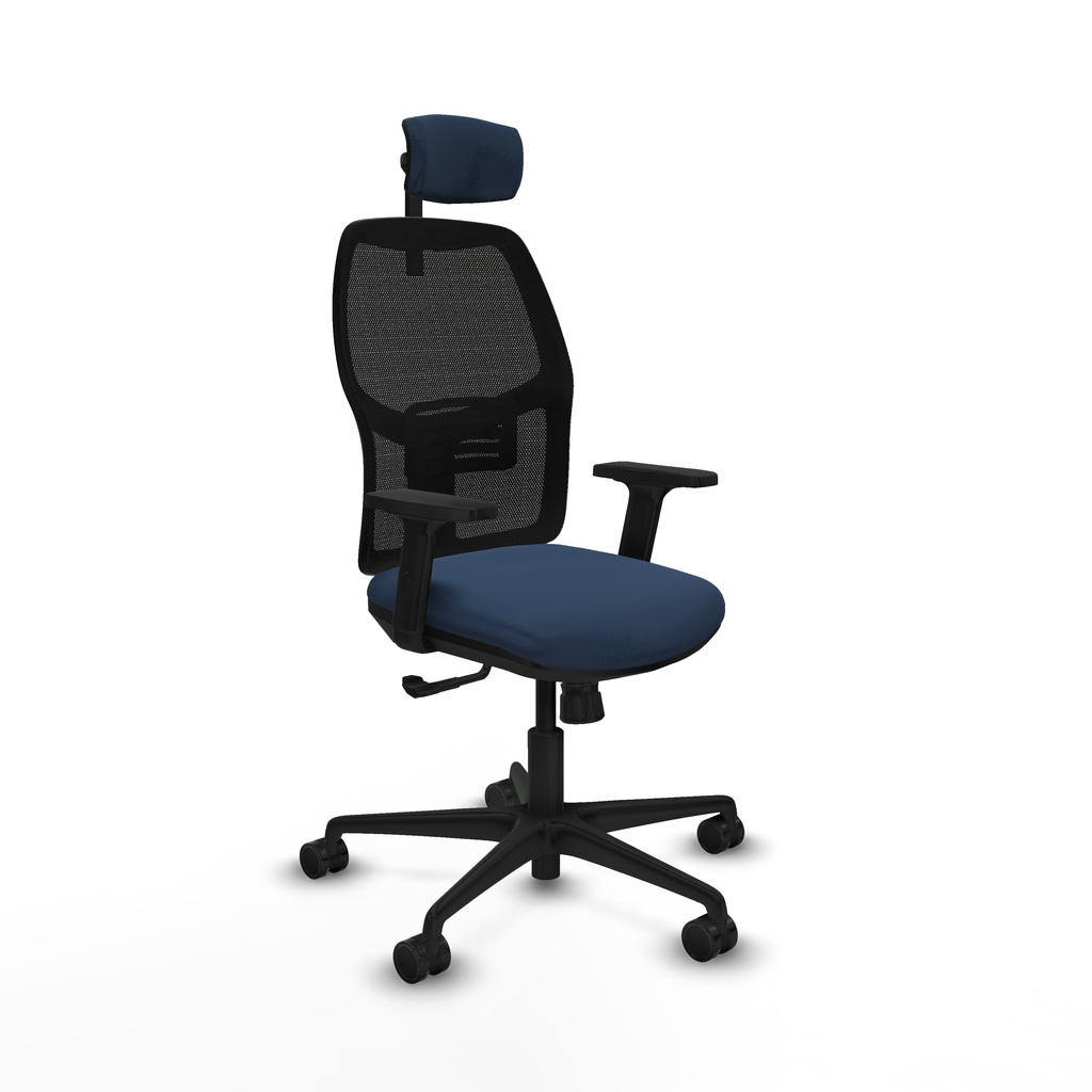 Alfera sincro malla negra similpiel azul marino brazos 2D base nailon cabecero 2D ruedas 65mm nailon