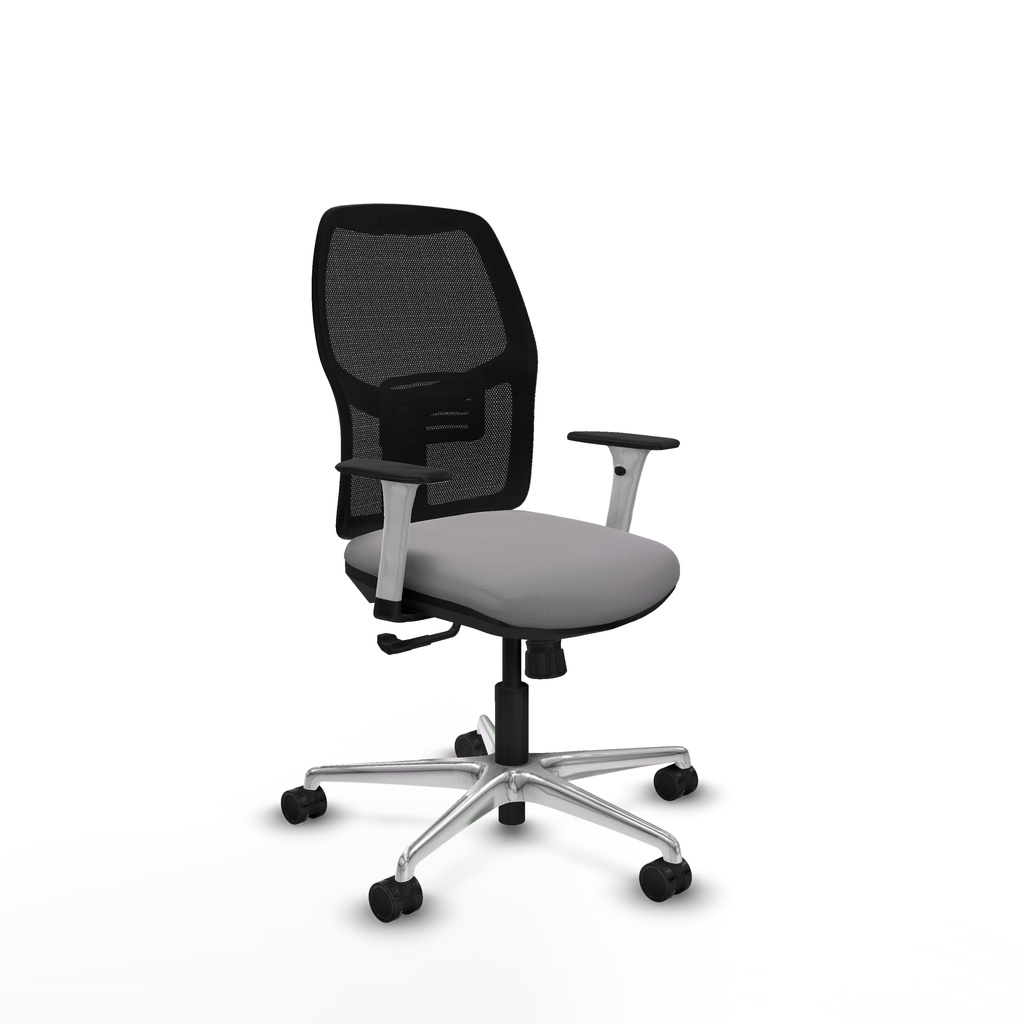 Alfera sincro malla negra similpiel gris brazos blancos base aluminio ruedas 65mm nailon