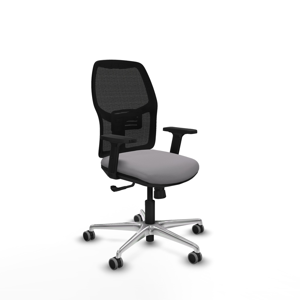Alfera sincro malla negra similpiel gris brazos 2D base aluminio ruedas 65mm engomadas