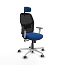 Alfera sincro malla negra similpiel azul brazos blancos base aluminio cabecero 2D ruedas 65mm engomadas