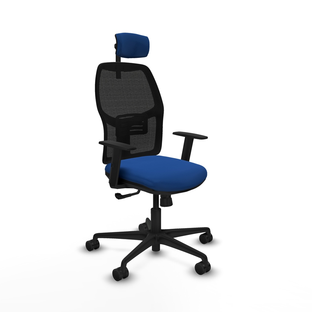 Alfera sincro malla negra similpiel azul brazos 1D base nailon cabecero 2D ruedas 65mm nailon