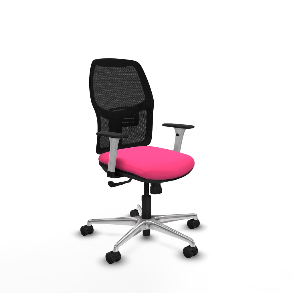 Alfera sincro malla negra similpiel rosa brazos blancos base aluminio ruedas 65mm nailon