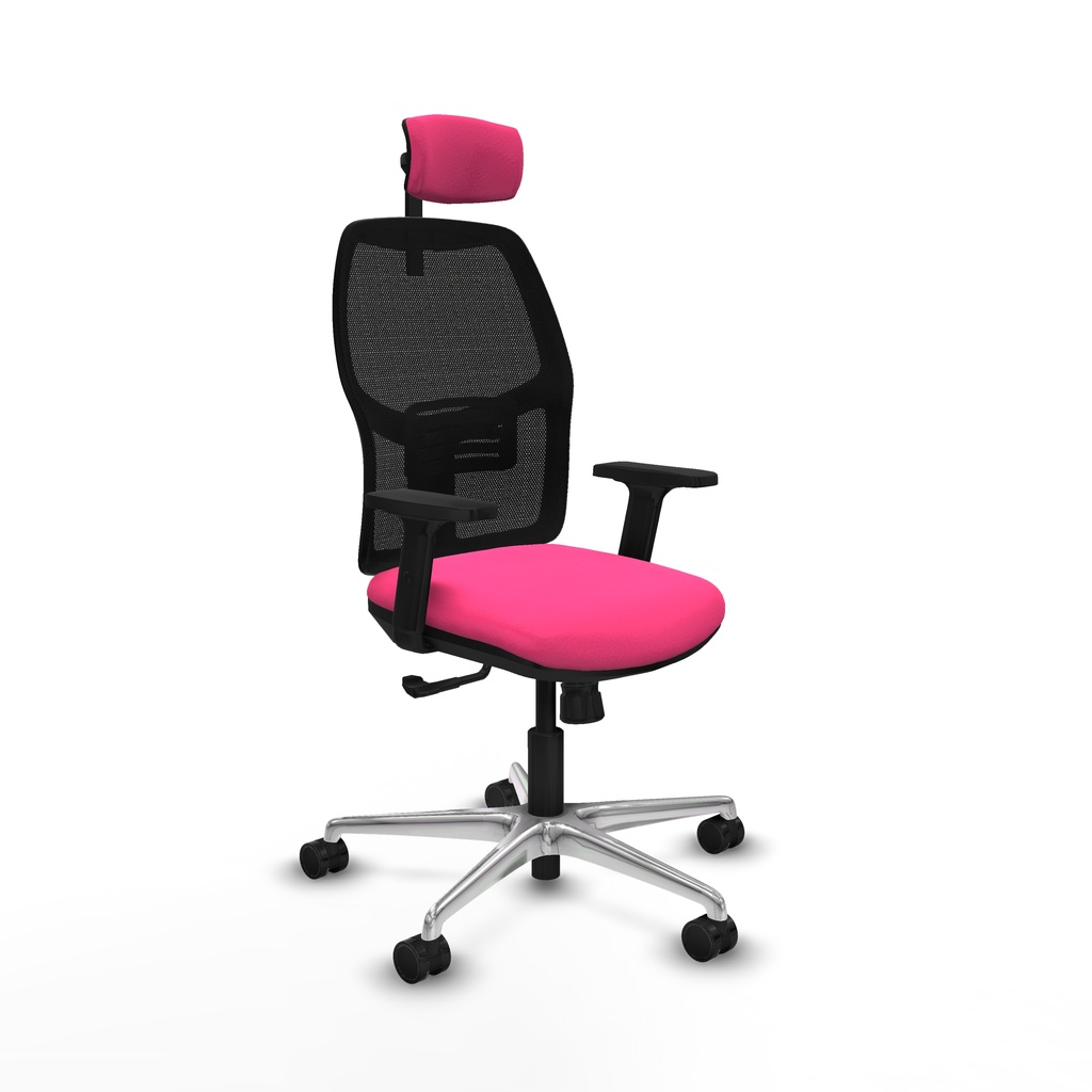 Alfera sincro malla negra similpiel rosa brazos 2D base aluminio cabecero 2D ruedas 65mm nailon