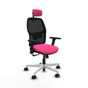 Alfera sincro malla negra similpiel rosa brazos 3D base blanca cabecero 2D ruedas 65mm nailon