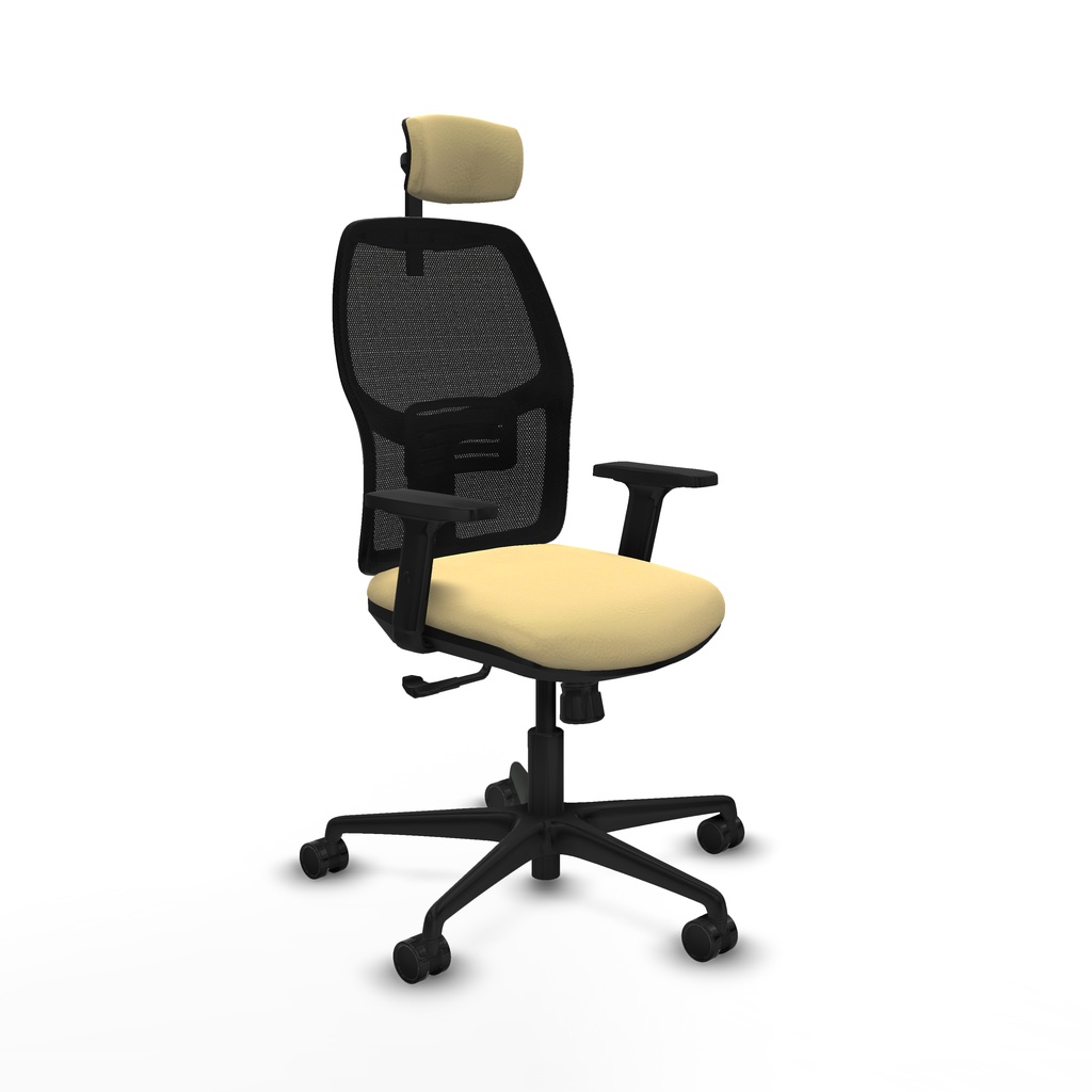 Alfera sincro malla negra similpiel crema brazos 2D base nailon cabecero 2D ruedas 65mm nailon