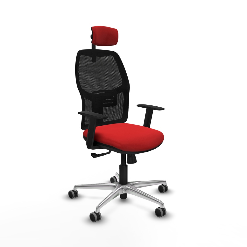 Alfera sincro malla negra similpiel rojo brazos 1D base aluminio cabecero 2D ruedas 65mm engomadas