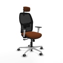 Alfera sincro malla negra similpiel marrón brazos blancos base aluminio cabecero 2D ruedas 65mm engomadas