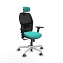 Alfera sincro malla negra similpiel turquesa brazos 3D base blanca cabecero 2D ruedas 65mm engomadas