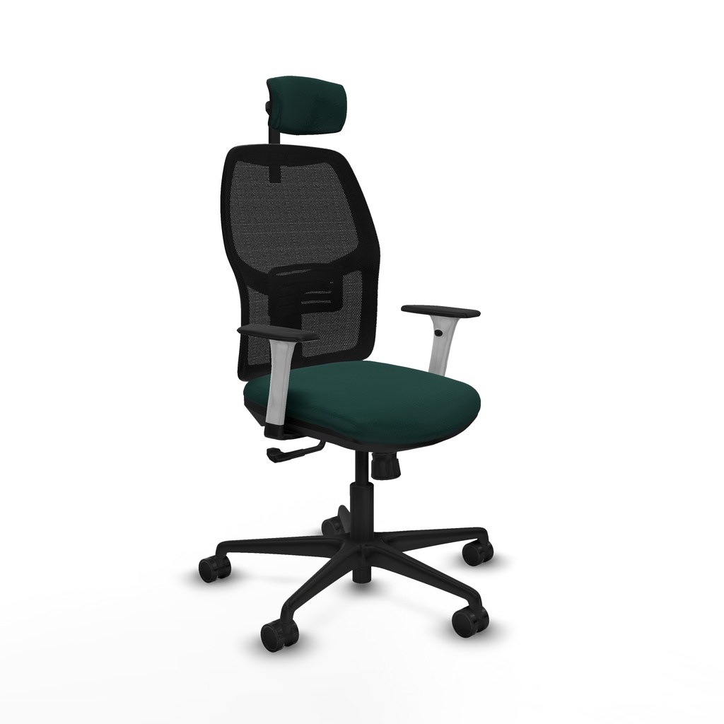 Alfera sincro malla negra similpiel verde botella brazos blancos base nailon cabecero 2D ruedas 65mm nailon