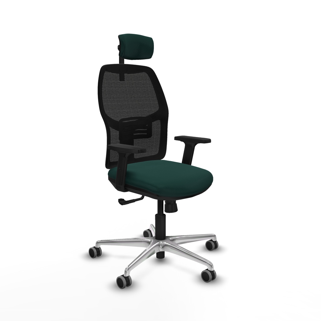 Alfera sincro malla negra similpiel verde botella brazos 2D base aluminio cabecero 2D ruedas 65mm engomadas