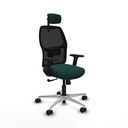 Alfera sincro malla negra similpiel verde botella brazos 2D base aluminio cabecero 2D ruedas 65mm nailon