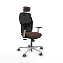 Alfera sincro malla negra similpiel marrón oscuro brazos blancos base aluminio cabecero 2D ruedas 65mm engomadas