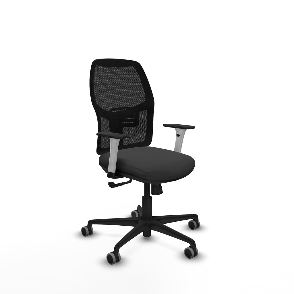 Alfera sincro malla negra similpiel gris oscuro brazos blancos base nailon ruedas 65mm engomadas
