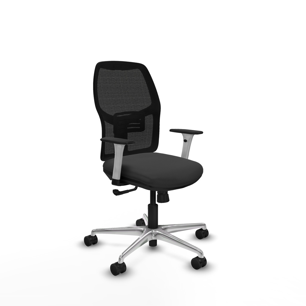 Alfera sincro malla negra similpiel gris oscuro brazos blancos base aluminio ruedas 65mm nailon