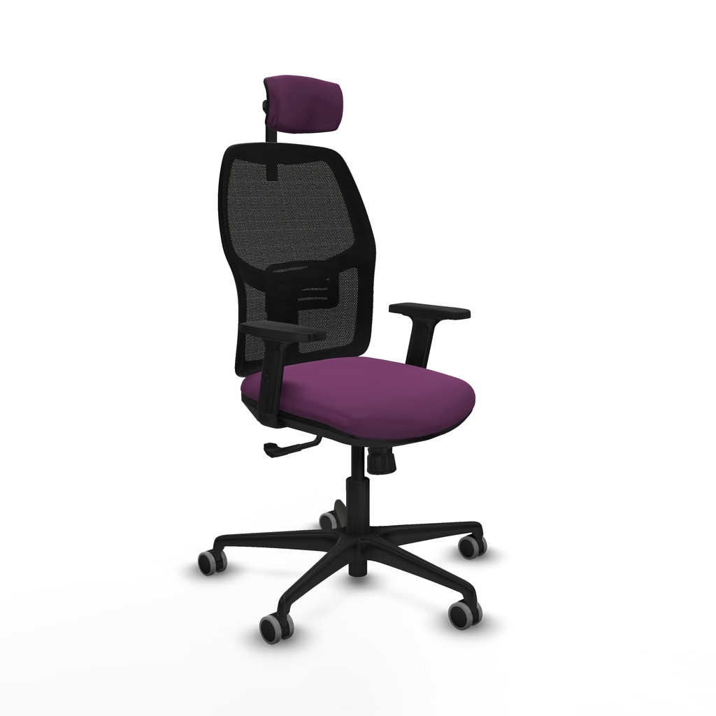 Alfera sincro malla negra similpiel morado brazos 2D base nailon cabecero 2D ruedas 65mm engomadas