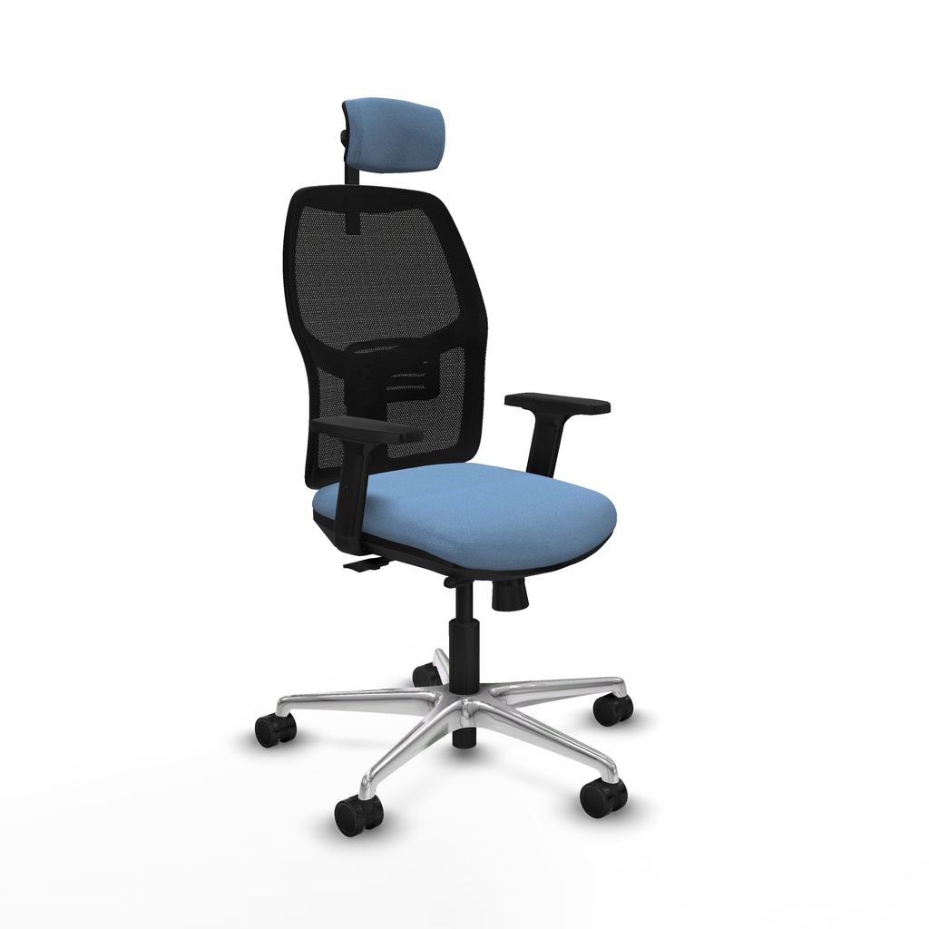 Alfera traslack malla negra bali azul cielo brazos 2D base aluminio cabecero 2D ruedas 65mm nailon