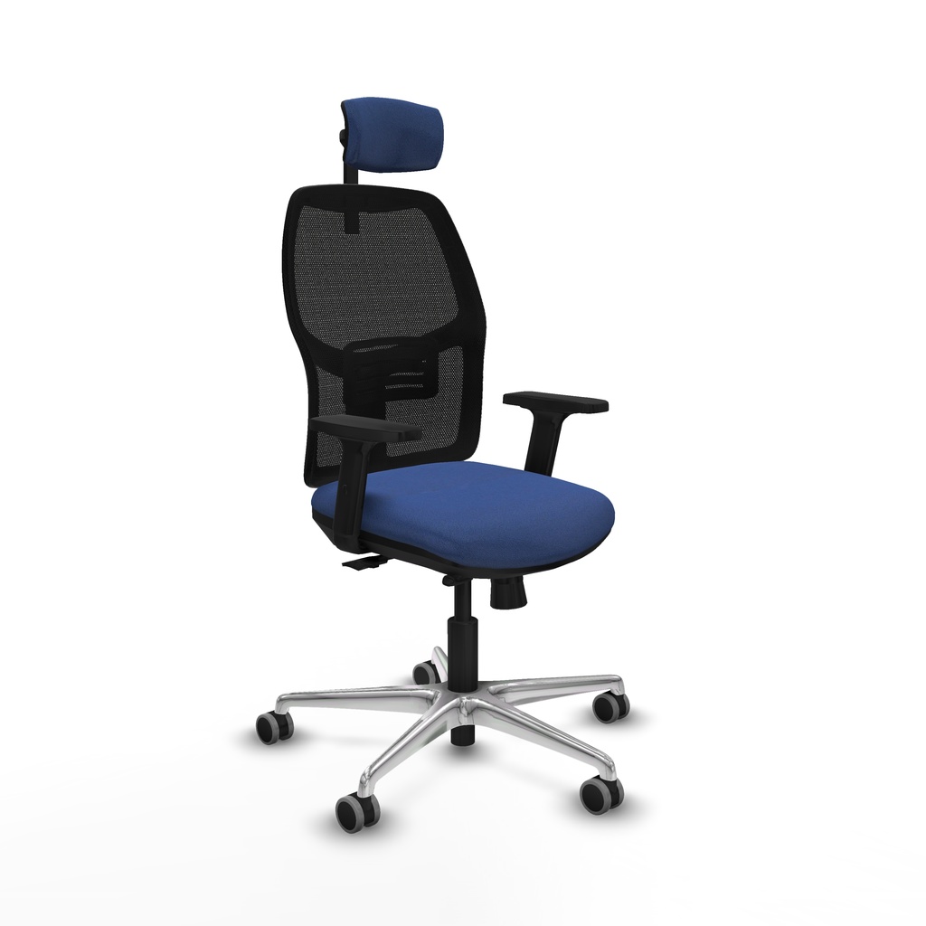 Alfera traslack malla negra bali azul marino brazos 2D base aluminio cabecero 2D ruedas 65mm engomadas