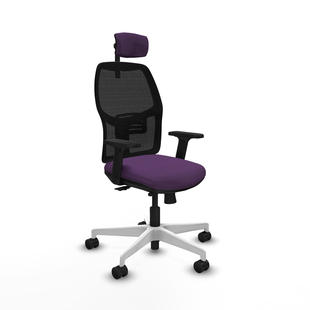 Alfera traslack malla negra bali morado brazos 2D base blanca cabecero 2D ruedas 65mm nailon