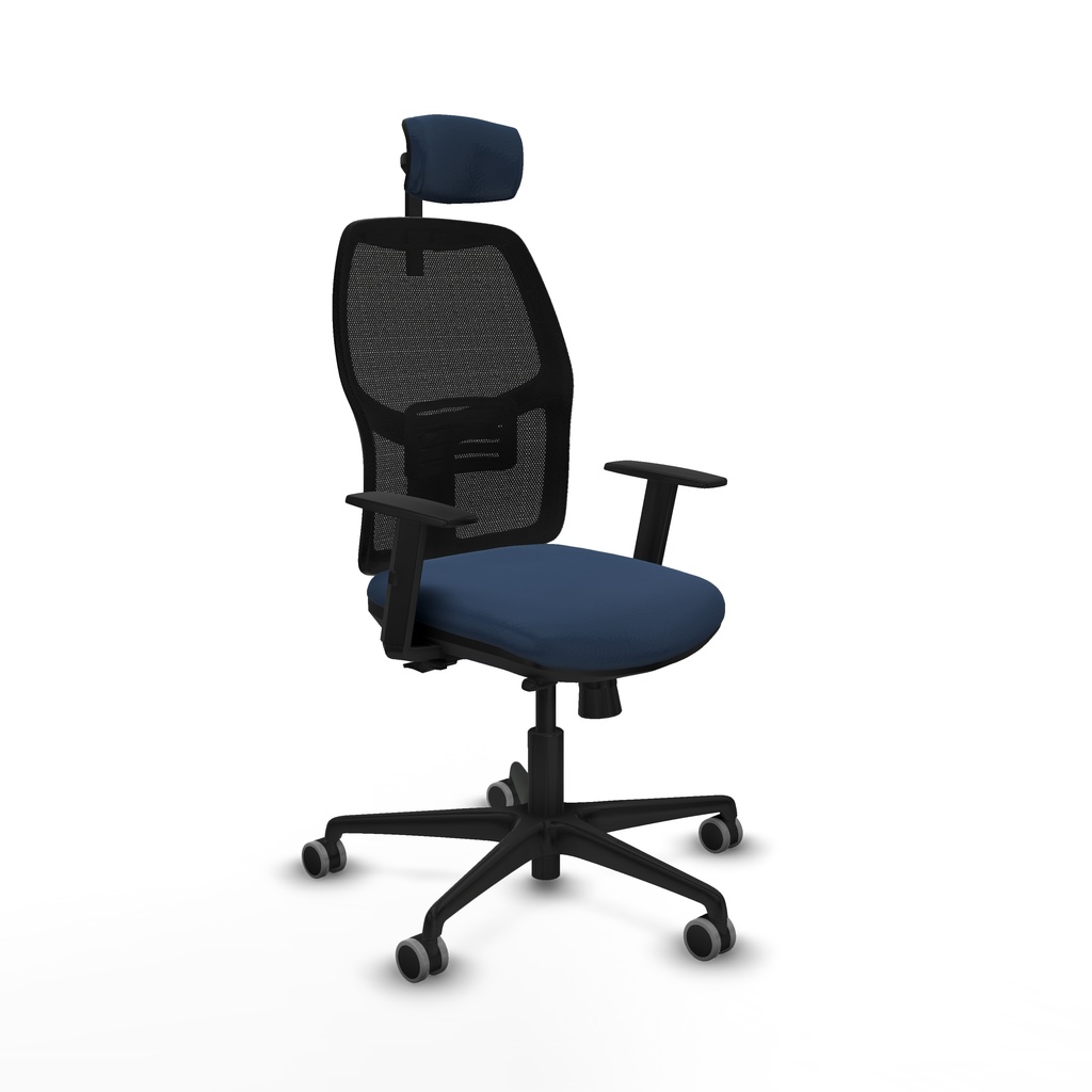 Alfera traslack malla negra similpiel azul marino brazos 1D base nailon cabecero 2D ruedas 65mm engomadas