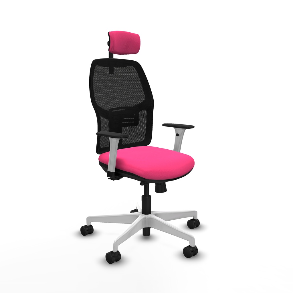 Alfera traslack malla negra similpiel rosa brazos blancos base blanca cabecero 2D ruedas 65mm nailon
