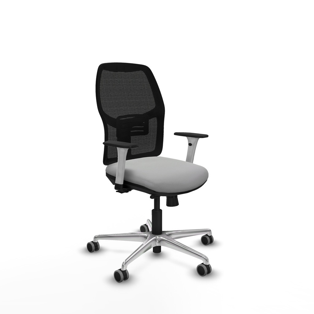 Alfera traslack malla negra similpiel gris claro brazos blancos base aluminio ruedas 65mm engomadas