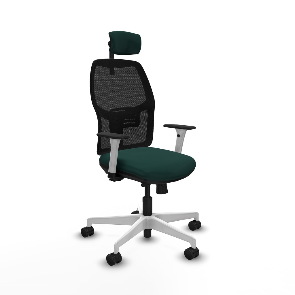 Alfera traslack malla negra similpiel verde botella brazos blancos base blanca cabecero 2D ruedas 65mm nailon