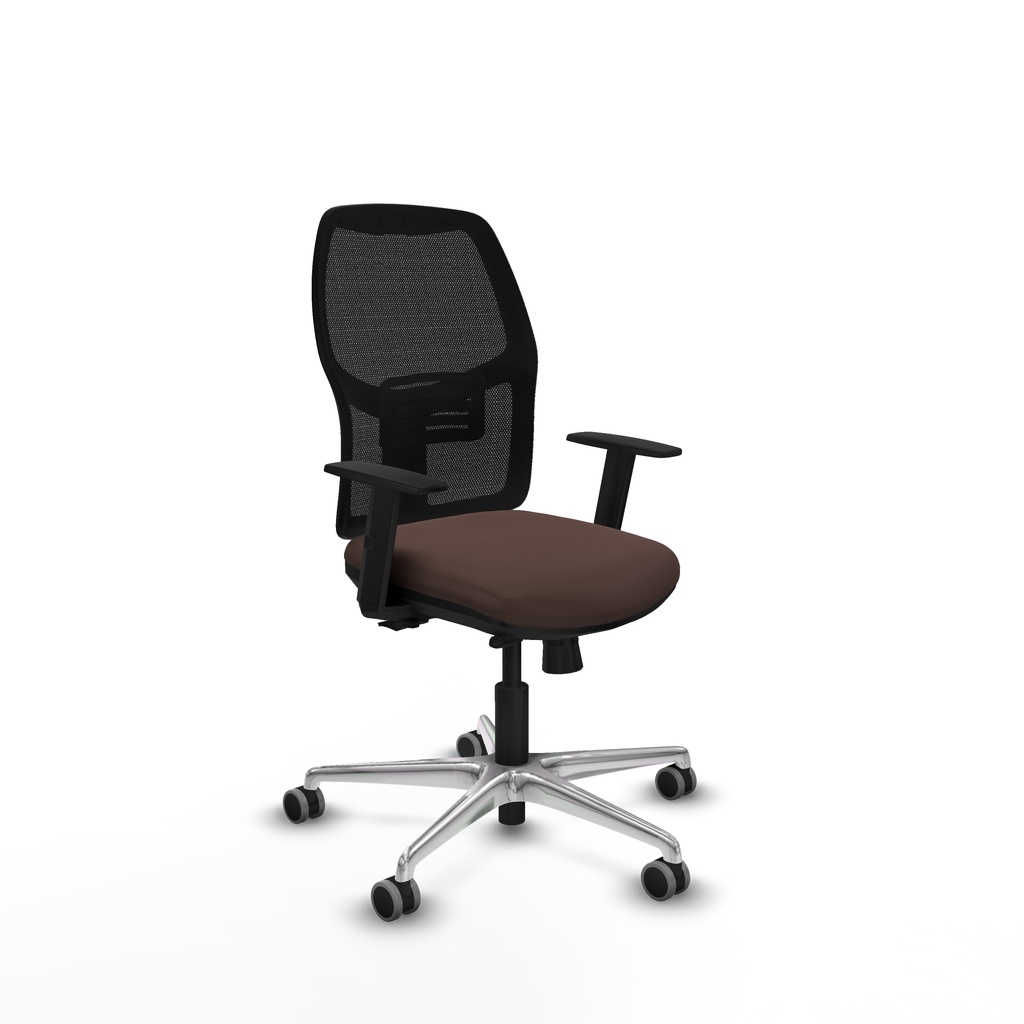 Alfera traslack malla negra similpiel marrón oscuro brazos 1D base aluminio ruedas 65mm engomadas