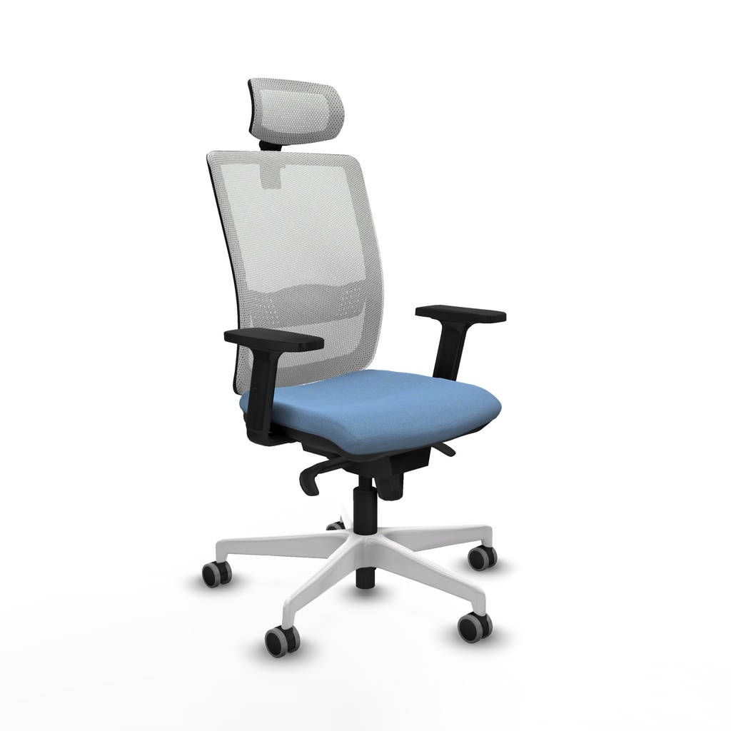 Haches sincro malla blanca bali azul cielo brazos 2D base blanca cabecero malla 2D ruedas 65mm engomadas