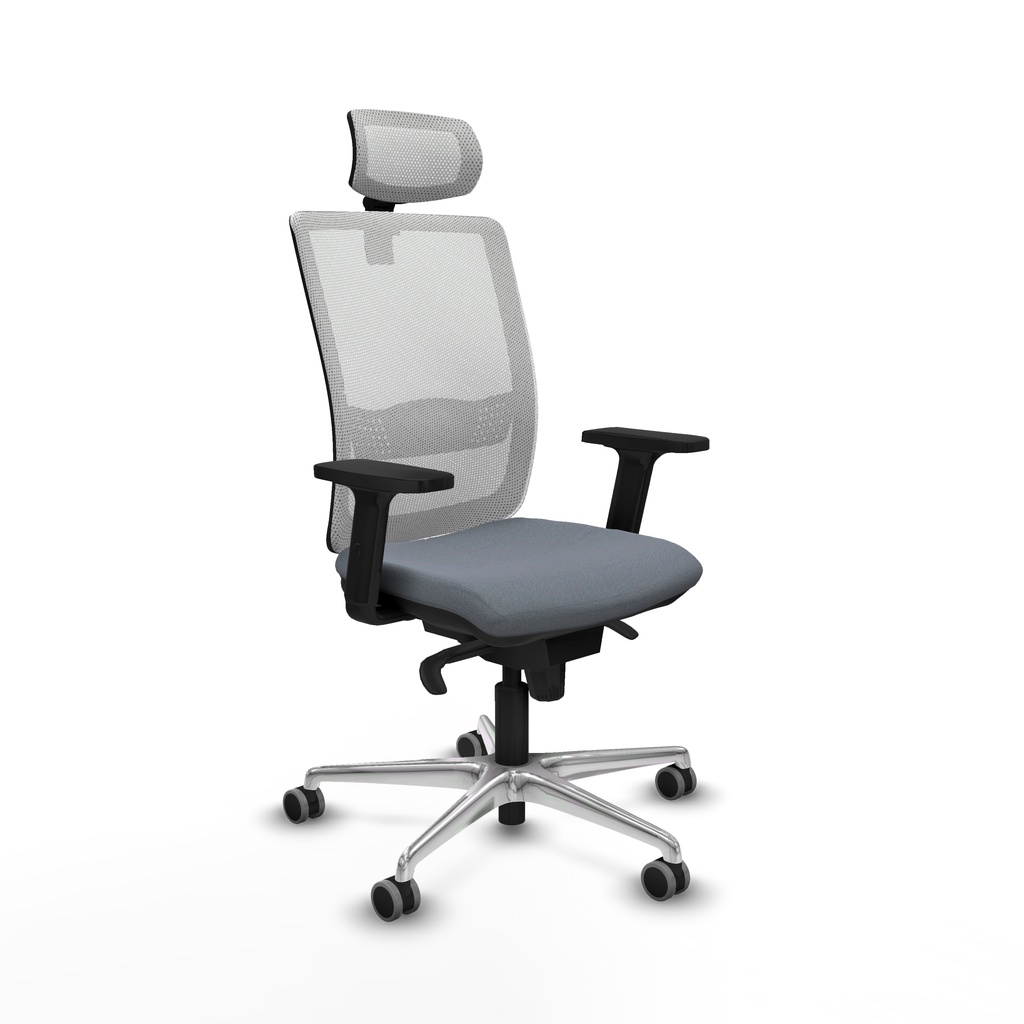 Haches sincro malla blanca bali gris brazos 2D base aluminio cabecero malla 2D ruedas 65mm engomadas