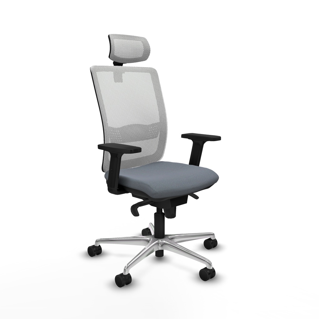 Haches sincro malla blanca bali gris brazos 2D base aluminio cabecero malla 2D ruedas 65mm nailon