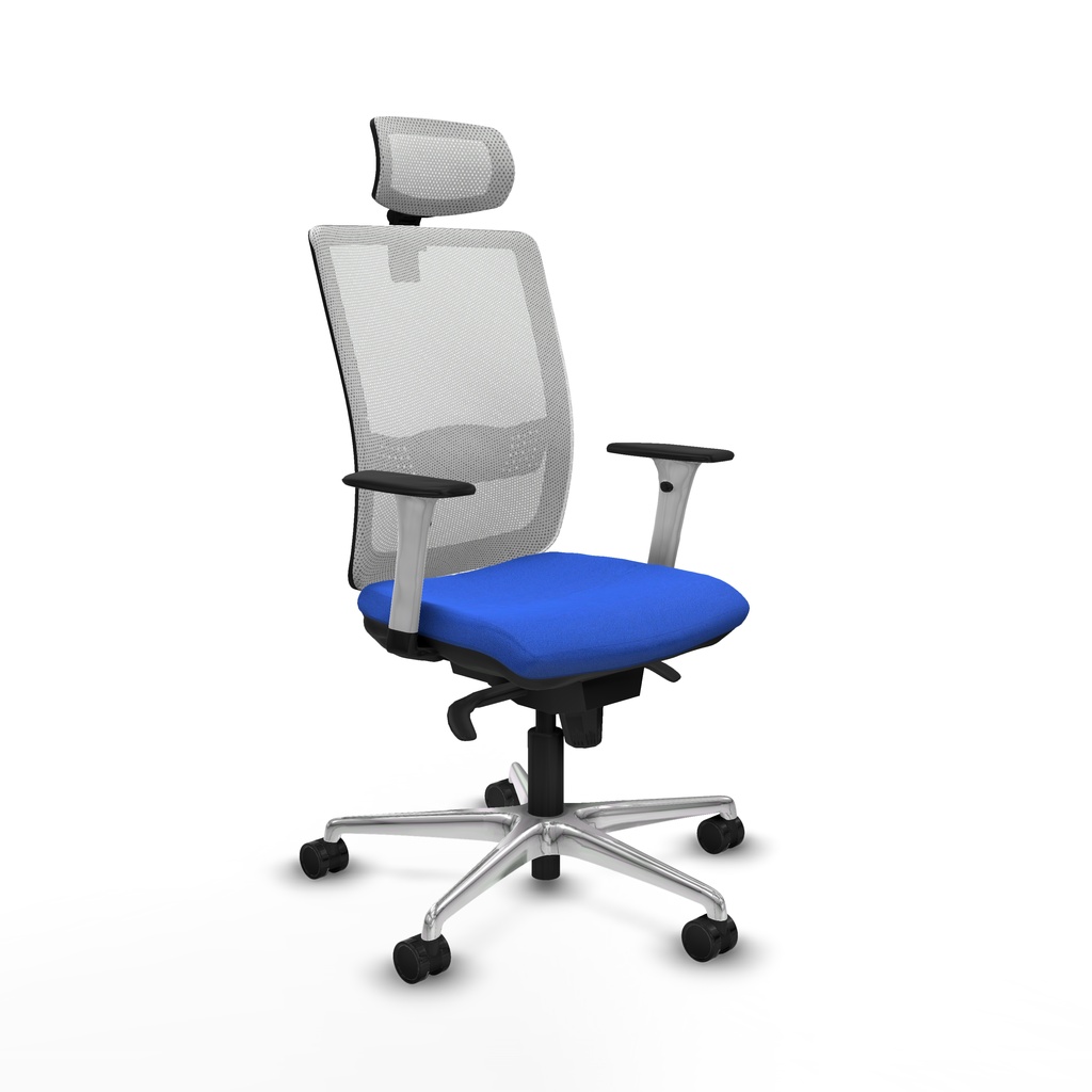 Haches sincro malla blanca bali azul brazos blancos base aluminio cabecero malla 2D ruedas 65mm nailon