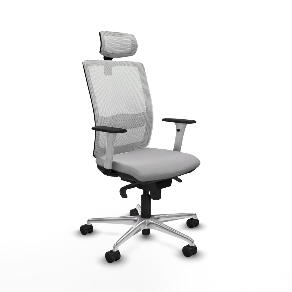 Haches sincro malla blanca bali gris claro brazos blancos base aluminio cabecero malla 2D ruedas 65mm nailon