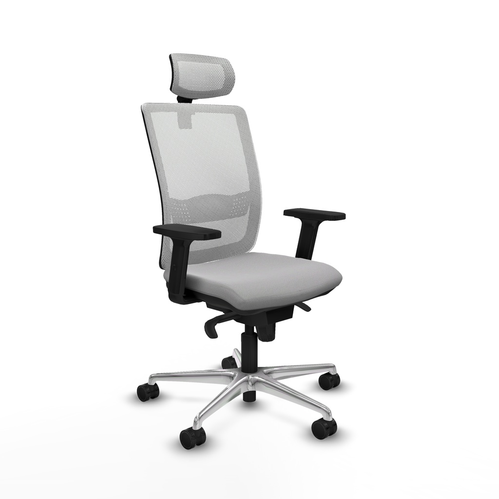 Haches sincro malla blanca bali gris claro brazos 2D base aluminio cabecero malla 2D ruedas 65mm nailon