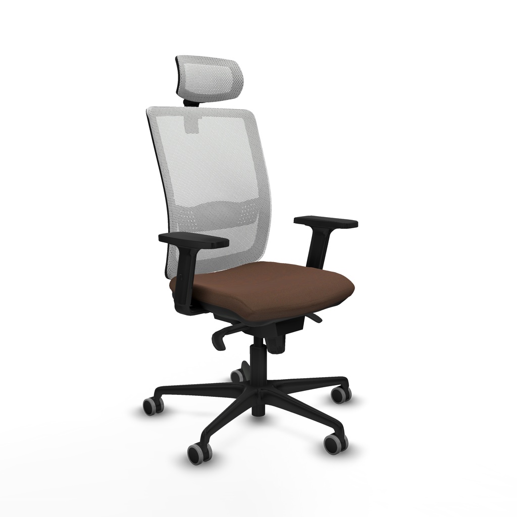 Haches sincro malla blanca bali marrón oscuro brazos 2D base nailon cabecero malla 2D ruedas 65mm engomadas