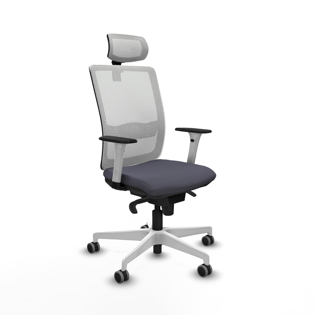 Haches sincro malla blanca bali gris oscuro brazos blancos base blanca cabecero malla 2D ruedas 65mm engomadas