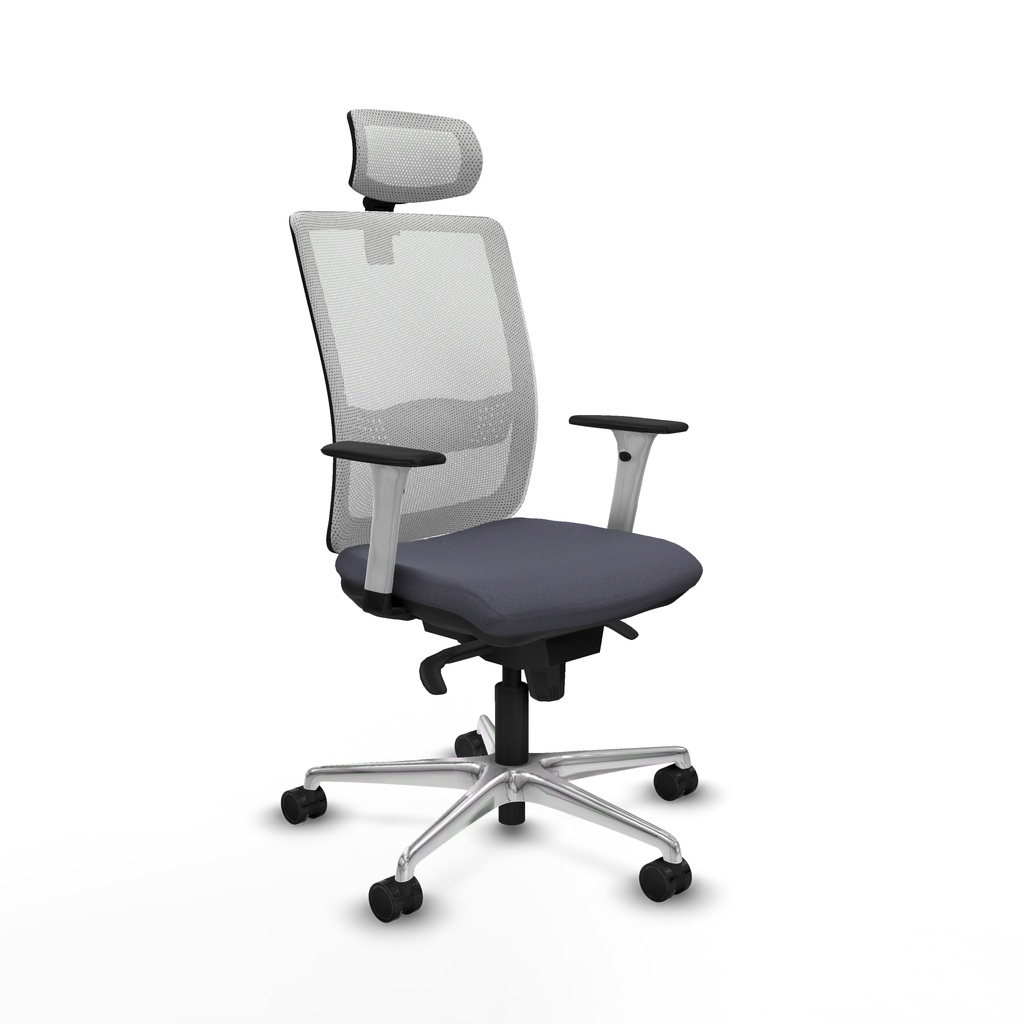 Haches sincro malla blanca bali gris oscuro brazos blancos base aluminio cabecero malla 2D ruedas 65mm nailon
