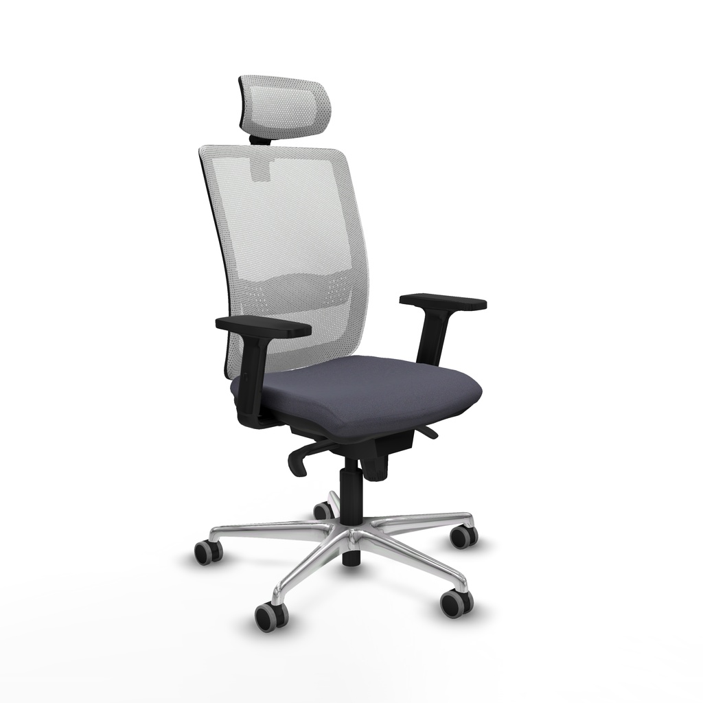 Haches sincro malla blanca bali gris oscuro brazos 2D base aluminio cabecero malla 2D ruedas 65mm engomadas