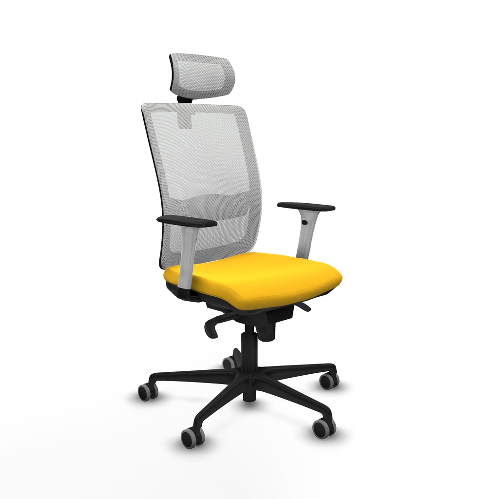 Haches sincro malla blanca similpiel amarillo brazos blancos base nailon cabecero malla 2D ruedas 65mm engomadas