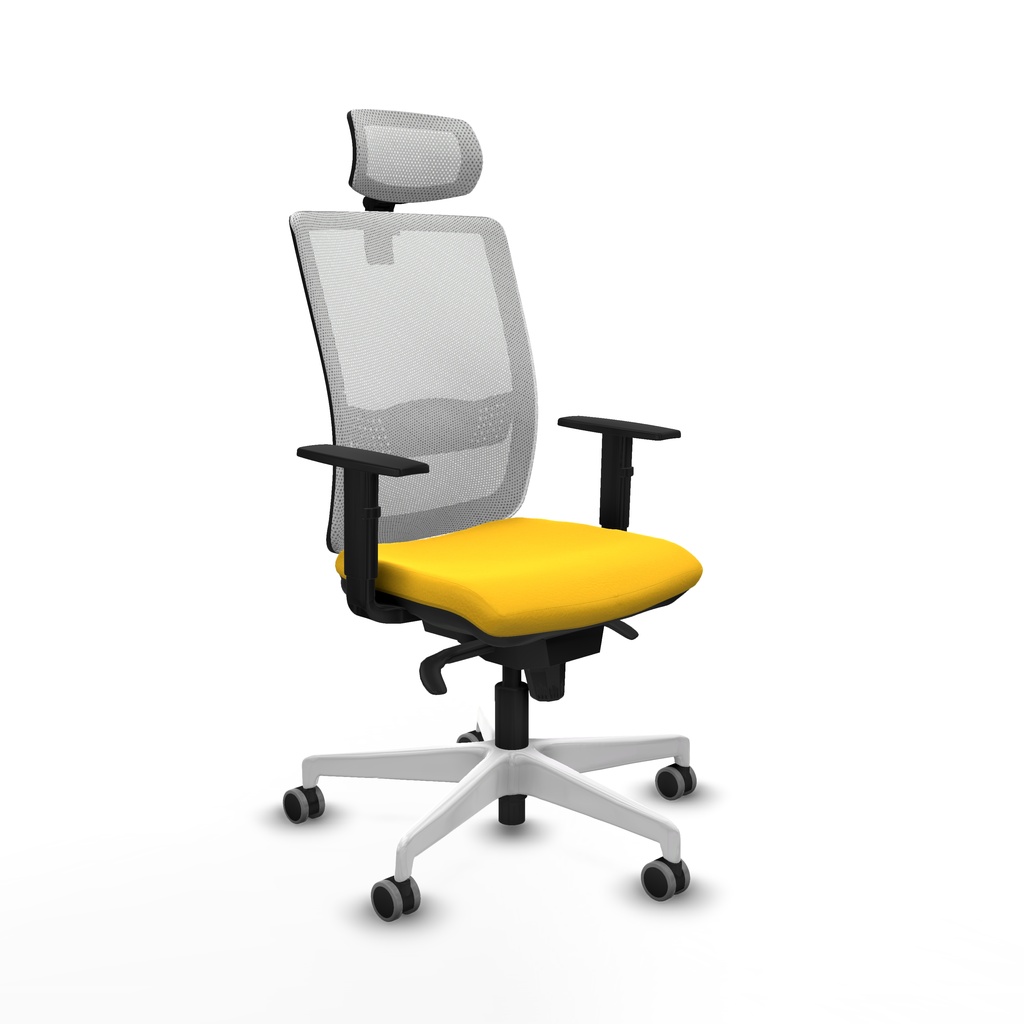 Haches sincro malla blanca similpiel amarillo brazos 1D base blanca cabecero malla 2D ruedas 65mm engomadas