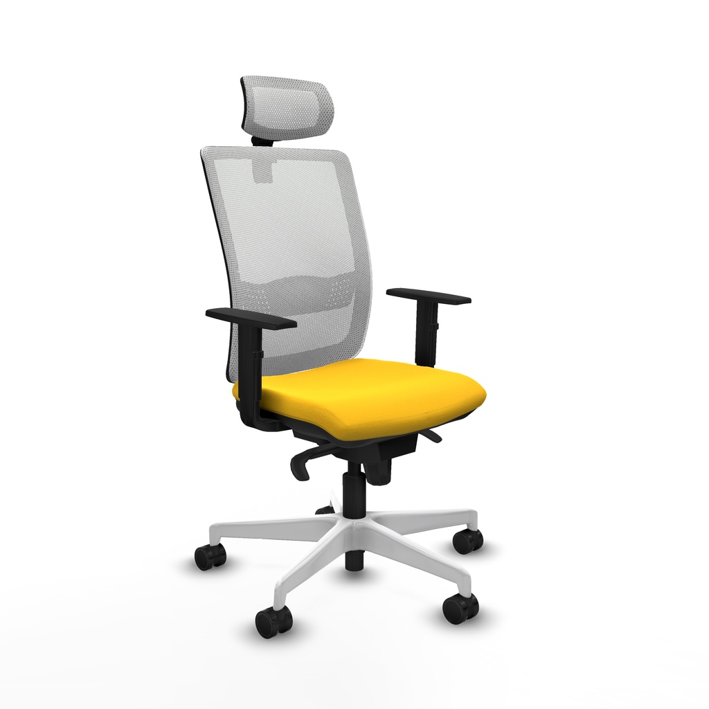 Haches sincro malla blanca similpiel amarillo brazos 1D base blanca cabecero malla 2D ruedas 65mm nailon