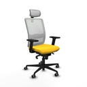 Haches sincro malla blanca similpiel amarillo brazos 2D base nailon cabecero malla 2D ruedas 65mm engomadas