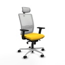 Haches sincro malla blanca similpiel amarillo brazos 2D base aluminio cabecero malla 2D ruedas 65mm nailon