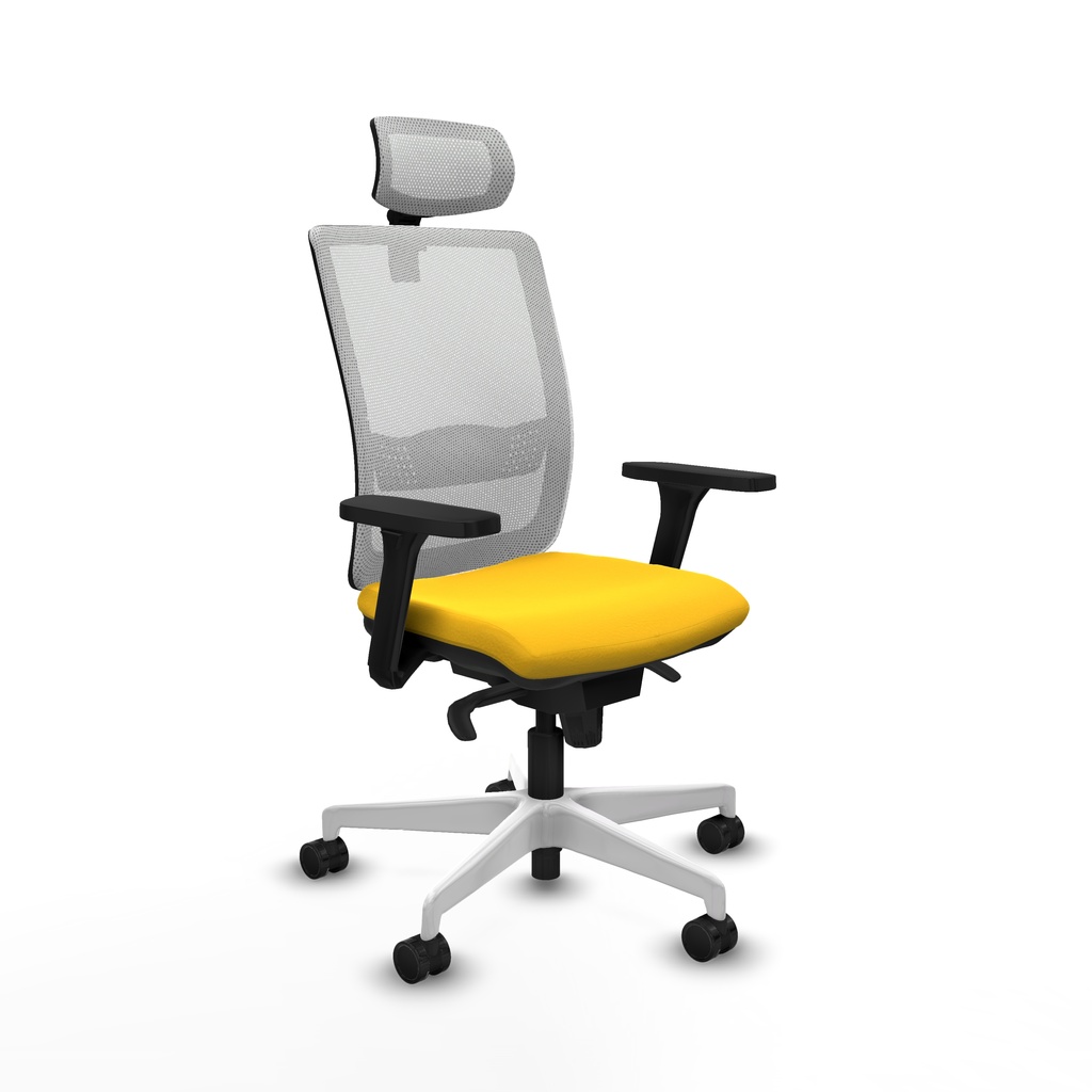 Haches sincro malla blanca similpiel amarillo brazos 3D base blanca cabecero malla 2D ruedas 65mm nailon