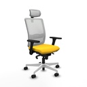 Haches sincro malla blanca similpiel amarillo brazos 3D base blanca cabecero malla 2D ruedas 65mm nailon
